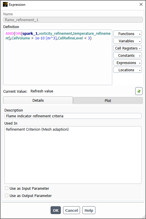 The Expression Dialog Box for the Refinement Criterion