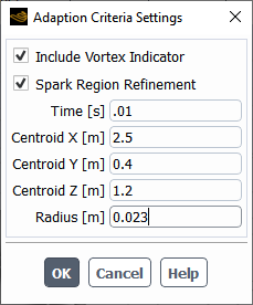 The Adaption Criteria Settings Dialog Box for the Flame Indicator Criterion