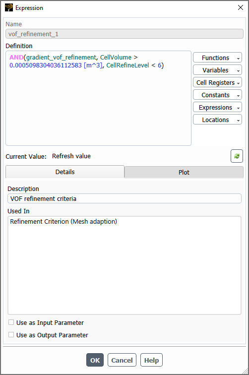 The Expression Dialog Box for the Refinement Criterion