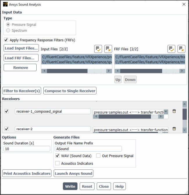 The Ansys Sound Analysis Dialog Box