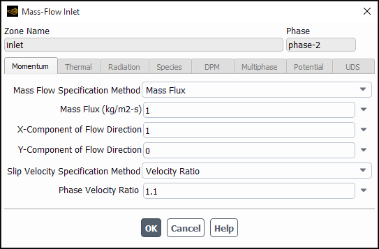 Mass-Flow Inlet Boundary Condition Dialog Box