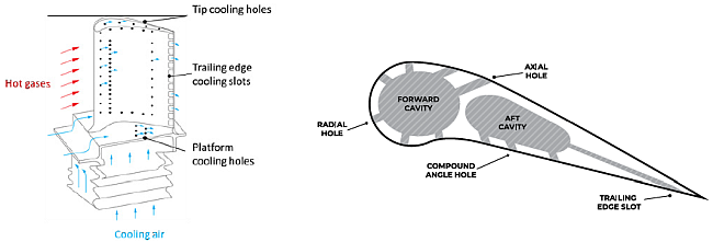 Schematic Diagrams of a Cooled Turbine Blade