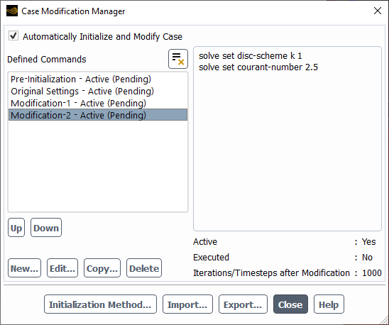 The Case Modification Manager Dialog Box With Pending Modifications