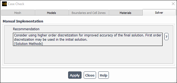 The Solver Tab in the Case Check Dialog Box