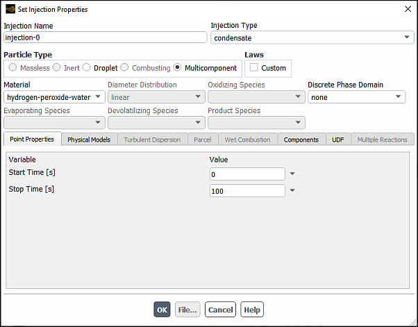 The Set Injection Properties Dialog Box: Condensate Injection