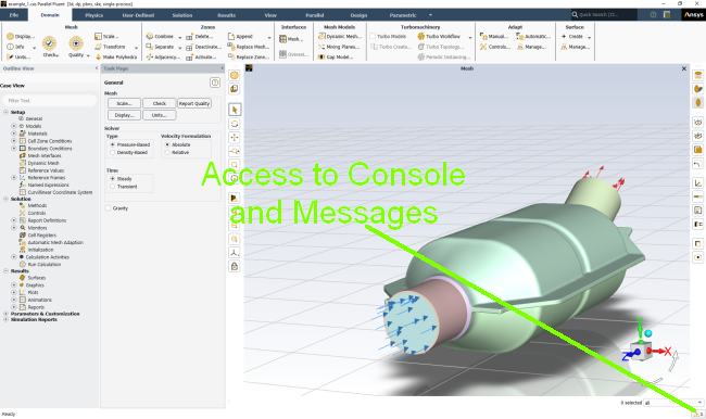 Location of Messages Dialog Box Access with Console in Message Window