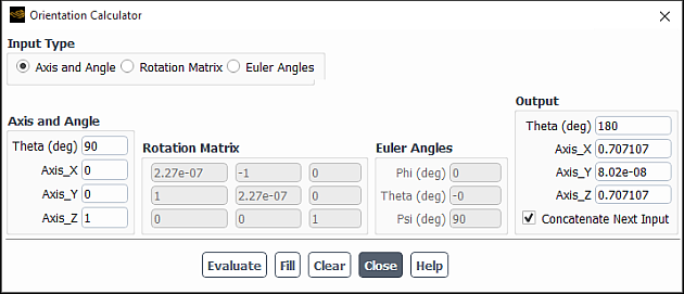 Orientation Calculator Dialog Box