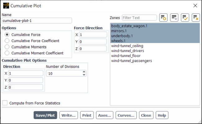 The Cumulative Plot Dialog Box