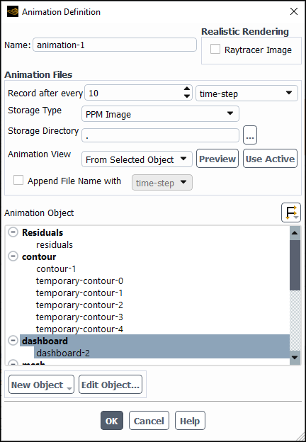 Selecting a Dashboard to Animate