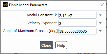 The Finnie Model Parameters Dialog Box