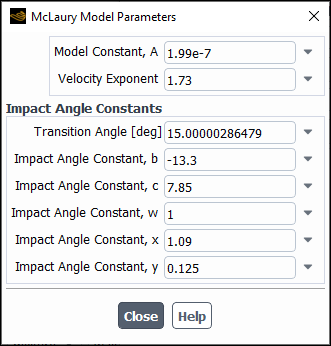 The McLaury Model Parameters Dialog Box