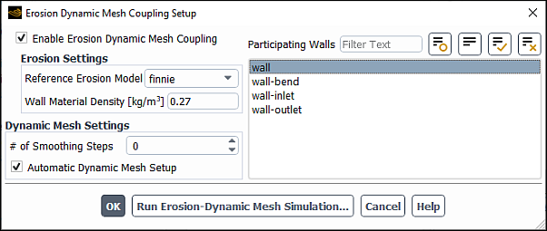 The Erosion Dynamic Mesh Coupling Setup Dialog Box