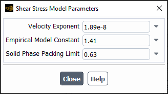 The Shear Stress Model Parameters Dialog Box