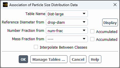 Association of Particle Size Distribution Data Dialog Box