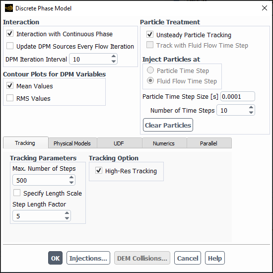 The Discrete Phase Model Dialog Box - Tracking Tab