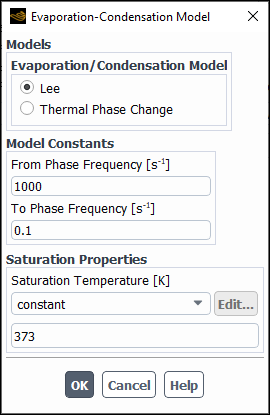 The Evaporation-Condensation Model Dialog Box (Eulerian Multiphase Model)