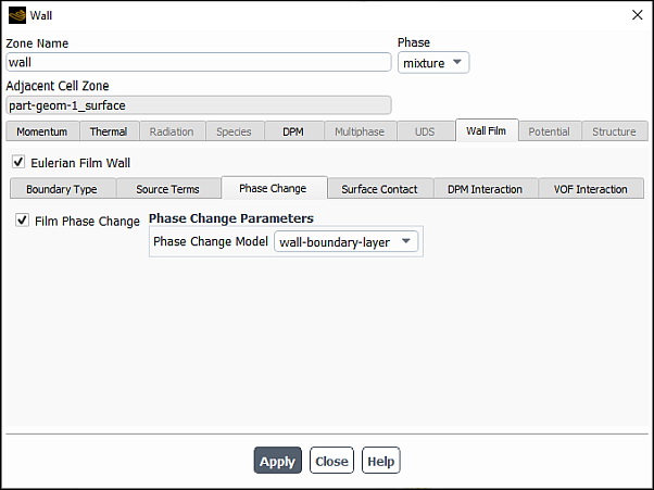 Wall Dialog Box - Phase Change Tab