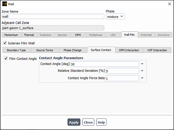 Wall Dialog Box - Surface Contact Tab