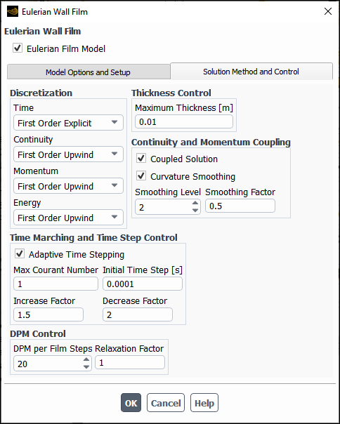 Eulerian Wall Film Solution Controls (Steady Flow)