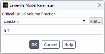 The Lavieville Model Parameters Dialog Box