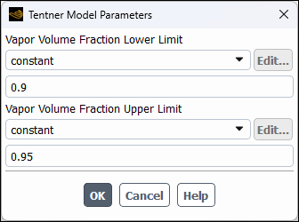 The Tentner Model Parameters Dialog Box