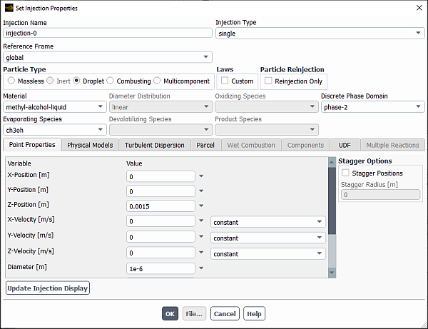 The Set Injection Properties Dialog Box