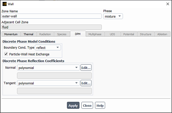 The Wall Dialog Box: the Particle-Wall Heat Exchange Option