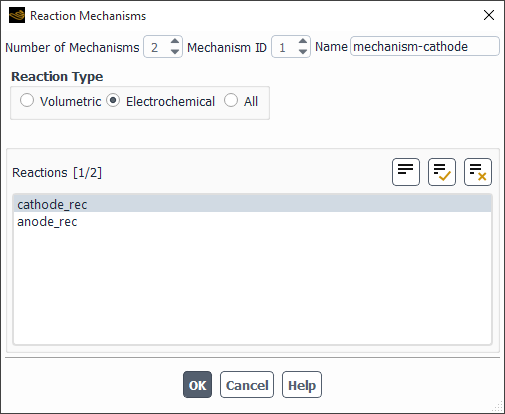 The Reaction Mechanisms Dialog Box