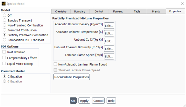 The Species Model Dialog Box (Properties Tab)