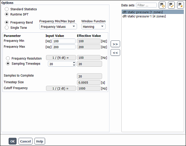 Zone-Specific Sampling Options Dialog Box for Runtime DFT - Frequency Band