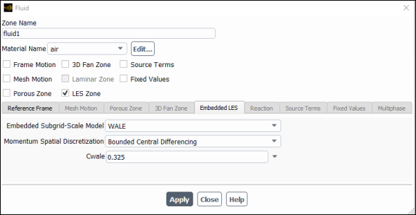 Specifying an ELES Zone in the Fluid Dialog Box