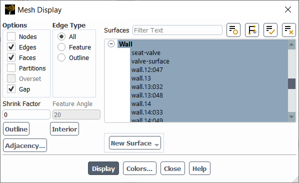 The Mesh Display Dialog Box for a Gap Model Simulation