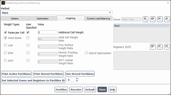 The Weighting Tab in the Partitioning and Load Balancing Dialog Box