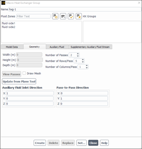 The Macro Heat Exchanger Group Dialog Box - Geometry Tab