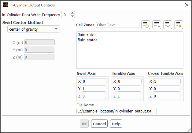 The In-Cylinder Output Controls Dialog Box