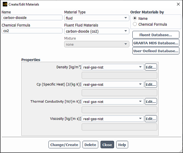 The Create/Edit Materials Dialog Box with NIST Model Enabled