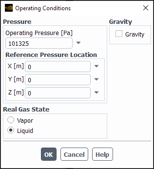 Operating Conditions dialog Box with Liquid State Enabled