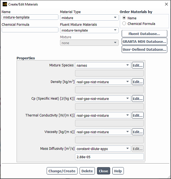 The Create/Edit Materials Dialog Box with NIST Mixture Model Enabled