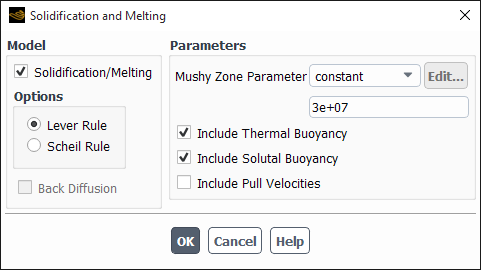 The Solidification and Melting Dialog Box