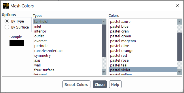 The Mesh Colors Dialog Box (Pastel Color Scheme)