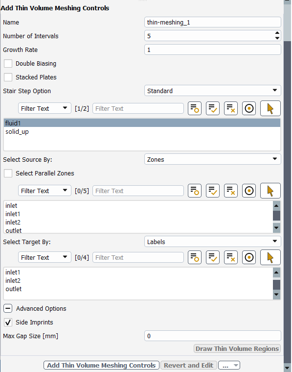 The Add Thin Volume Meshing Controls Task Page