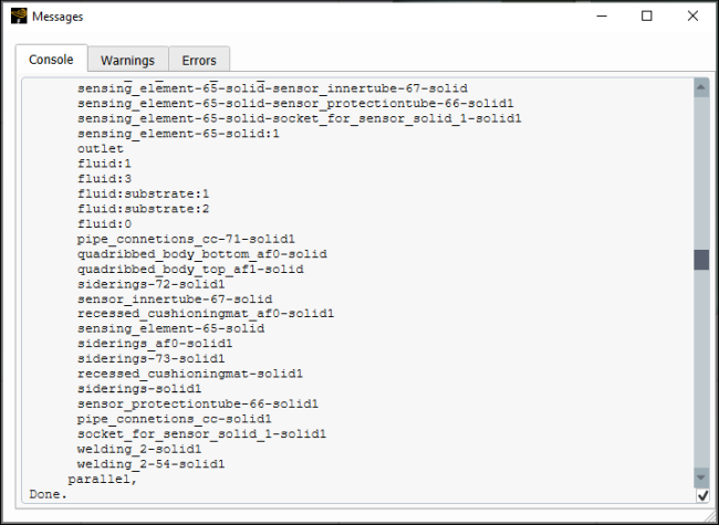 Messages Dialog Box with Tabs for Console, Warnings, and Errors