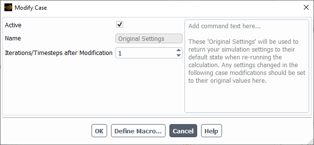 The Modify Case Dialog Box for Original Settings