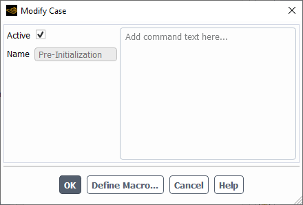 The Modify Case Dialog Box for Pre-Initialization