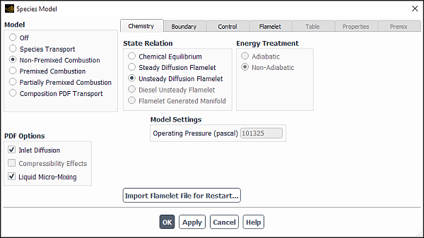 The Chemistry Tab for the Unsteady Diffusion Flamelet Model