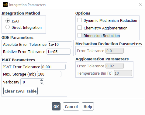 The Integration Parameters Dialog Box