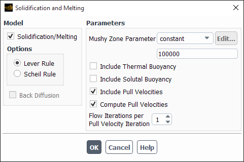 The Solidification and Melting Dialog Box