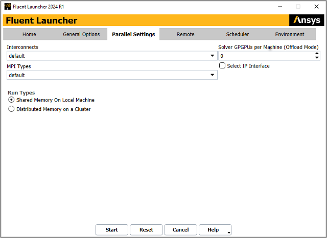 The Parallel Settings Tab of Fluent Launcher