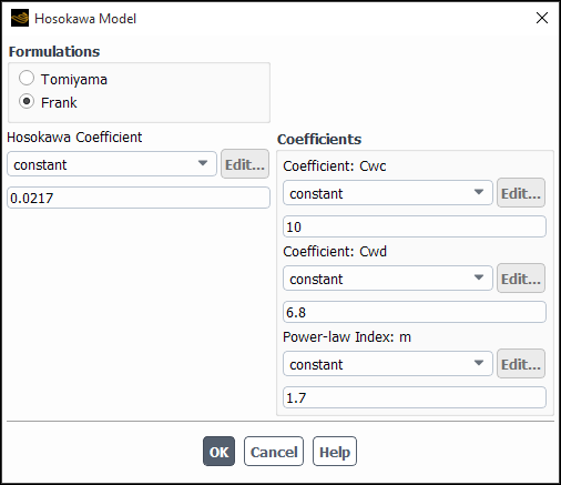 Hosokawa Model Dialog Box