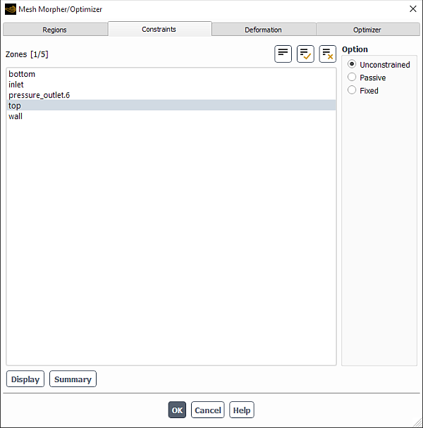 The Constraints Tab of the Mesh Morpher/Optimizer Dialog Box